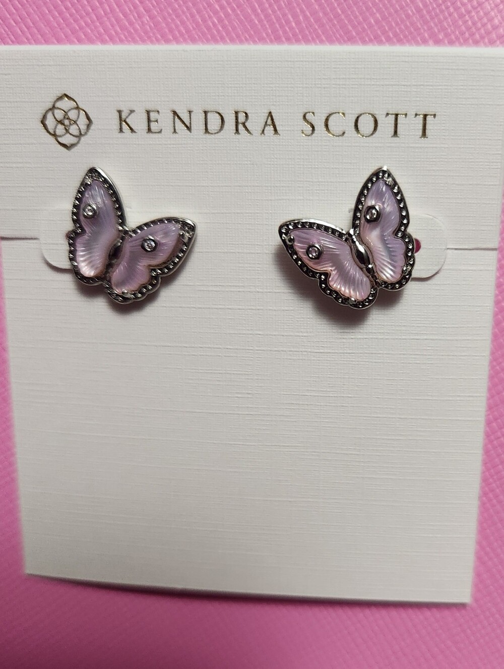 KENDRA SCOTT, PINK BUTTERFLY EARRINGS, SILVER TONE, NEW - Picture 4 of 4